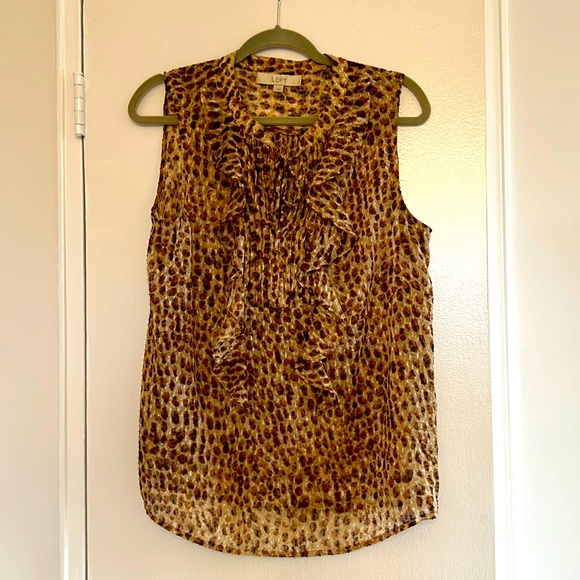 LOFT | Tops | Leopard Print Sleeveless Top With Ruffle Detail In Front ...